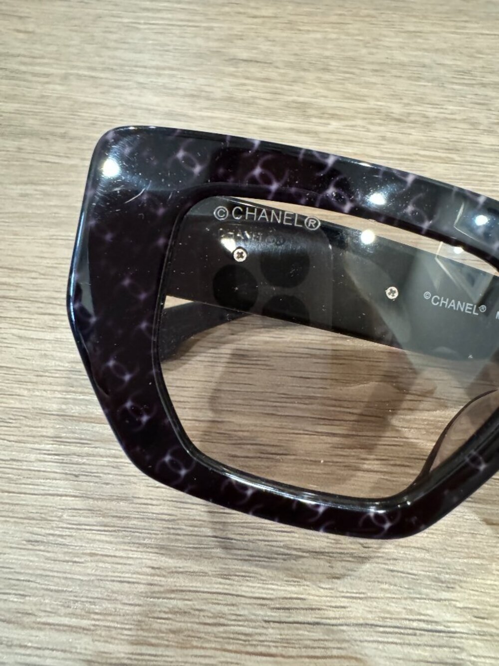 CHANEL Oversized Square Sunglasses Black Purple 50mm - Picture 5 of 5